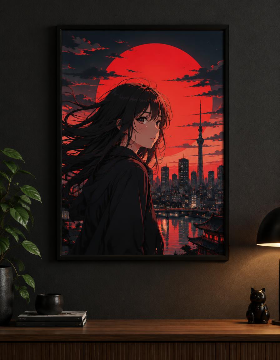 Anime y manga: cuadro enmarcado de muestra sobre pared
