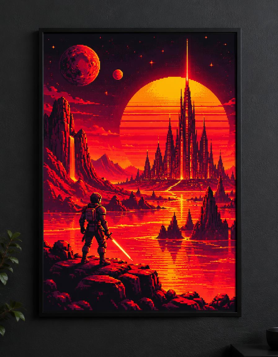 Videojuegos: cuadro enmarcado de muestra sobre pared